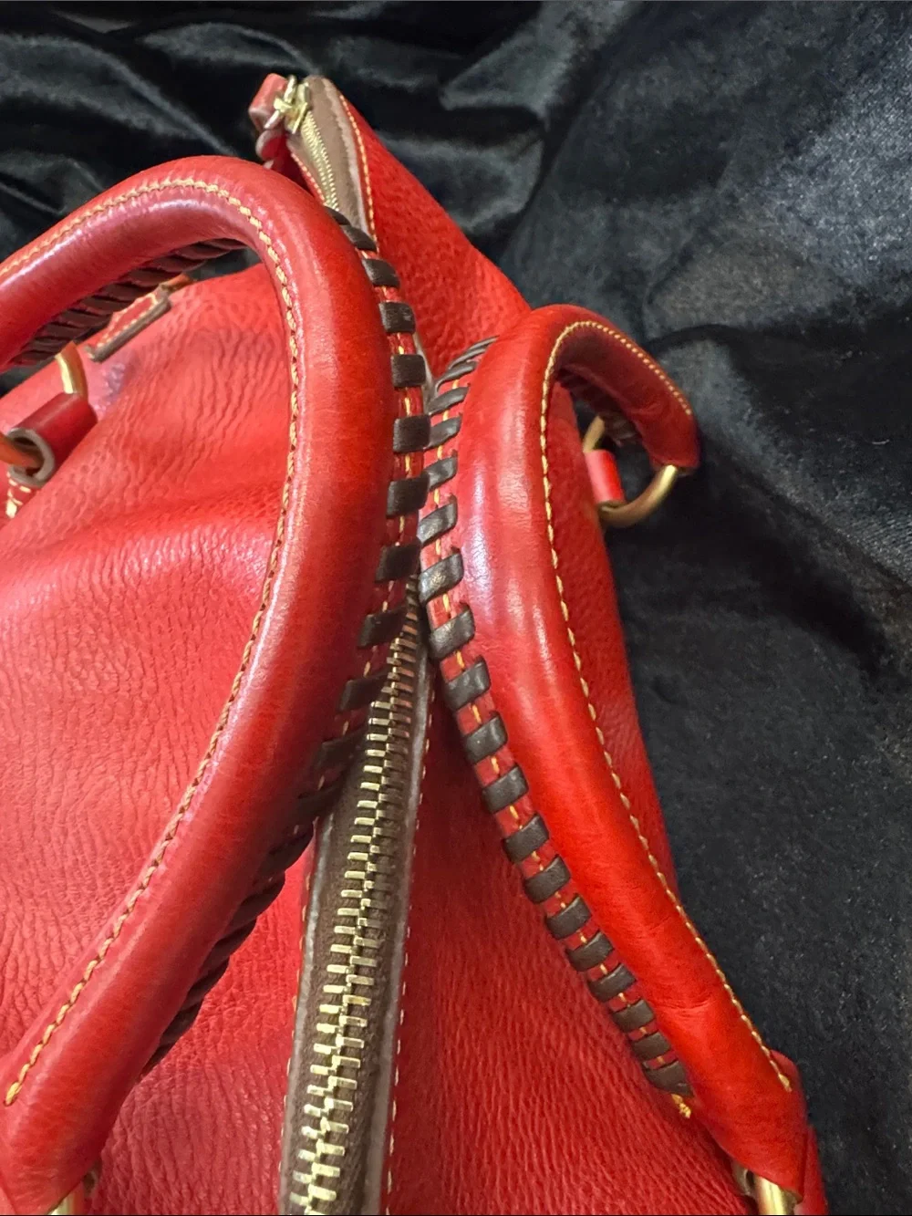Dooney & Bourke Red Large Florentine Leather Satchel with Gold Hardware